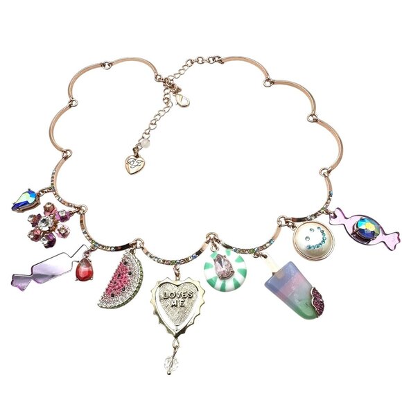 Betsy Johnson Womens Necklace Boardwalk Sweets Candy Love Rose Gold Tone - Picture 1 of 3